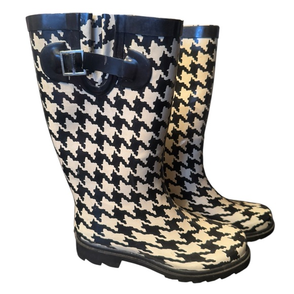 Merona Black and Cream Houndstooth Women's Rain Boots size 6 - Picture 5 of 8